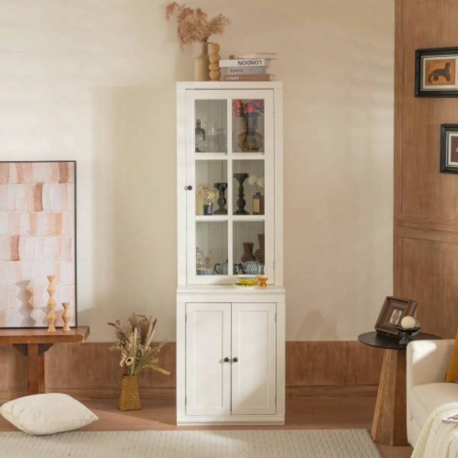 2x 75.25 Tall Sided Bookshelves, Set of Two 5 - Tier Sided Bookcase - White - Olny Sold with Paired Cabinets
