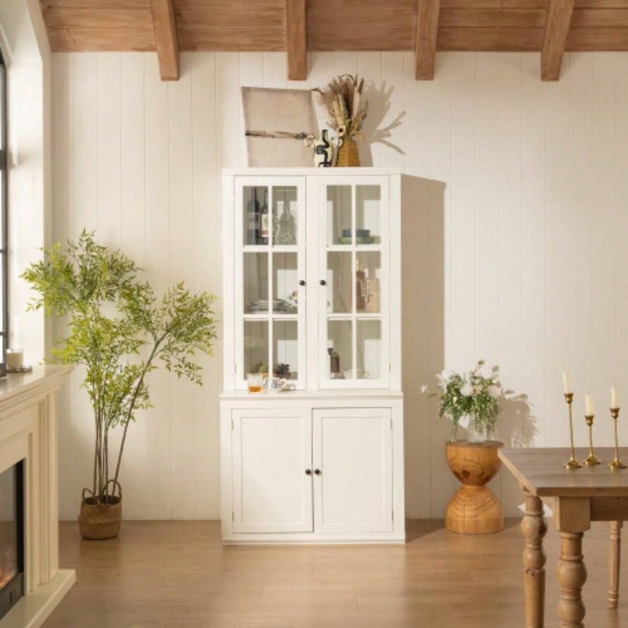 2x 75.25 Tall Sided Bookshelves, Set of Two 5 - Tier Sided Bookcase - White - Olny Sold with Paired Cabinets