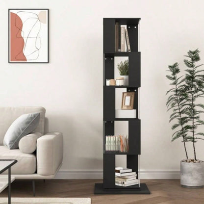 5 tier Rotating Bookshelf, Floor Rack Simple Bookcase with Acrylic plate Student Multi - Function Bookshelf Living Room with anti - toppling base