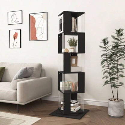 5 tier Rotating Bookshelf, Floor Rack Simple Bookcase with Acrylic plate Student Multi - Function Bookshelf Living Room with anti - toppling base