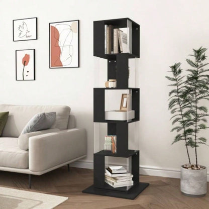 5 tier Rotating Bookshelf, Floor Rack Simple Bookcase with Acrylic plate Student Multi - Function Bookshelf Living Room with anti - toppling base