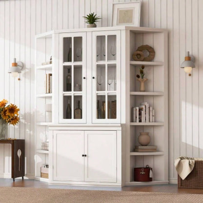 2x 75.25 Tall Sided Bookshelves, Set of Two 5 - Tier Sided Bookcase - White - Olny Sold with Paired Cabinets