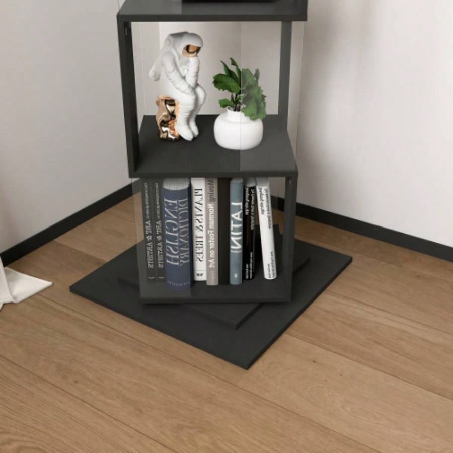 5 tier Rotating Bookshelf, Floor Rack Simple Bookcase with Acrylic plate Student Multi - Function Bookshelf Living Room with anti - toppling base