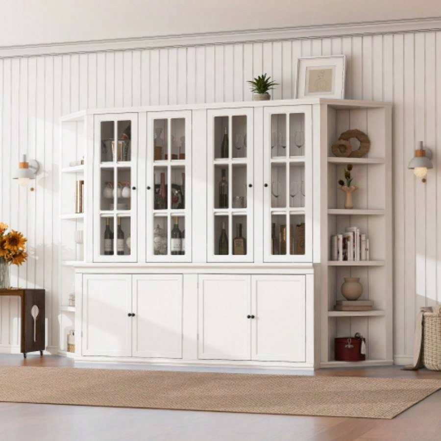 2x 75.25 Tall Sided Bookshelves, Set of Two 5 - Tier Sided Bookcase - White - Olny Sold with Paired Cabinets