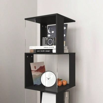 5 tier Rotating Bookshelf, Floor Rack Simple Bookcase with Acrylic plate Student Multi - Function Bookshelf Living Room with anti - toppling base