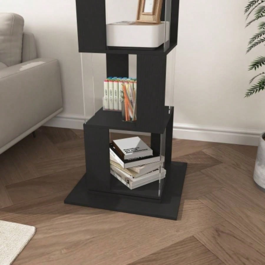 5 tier Rotating Bookshelf, Floor Rack Simple Bookcase with Acrylic plate Student Multi - Function Bookshelf Living Room with anti - toppling base