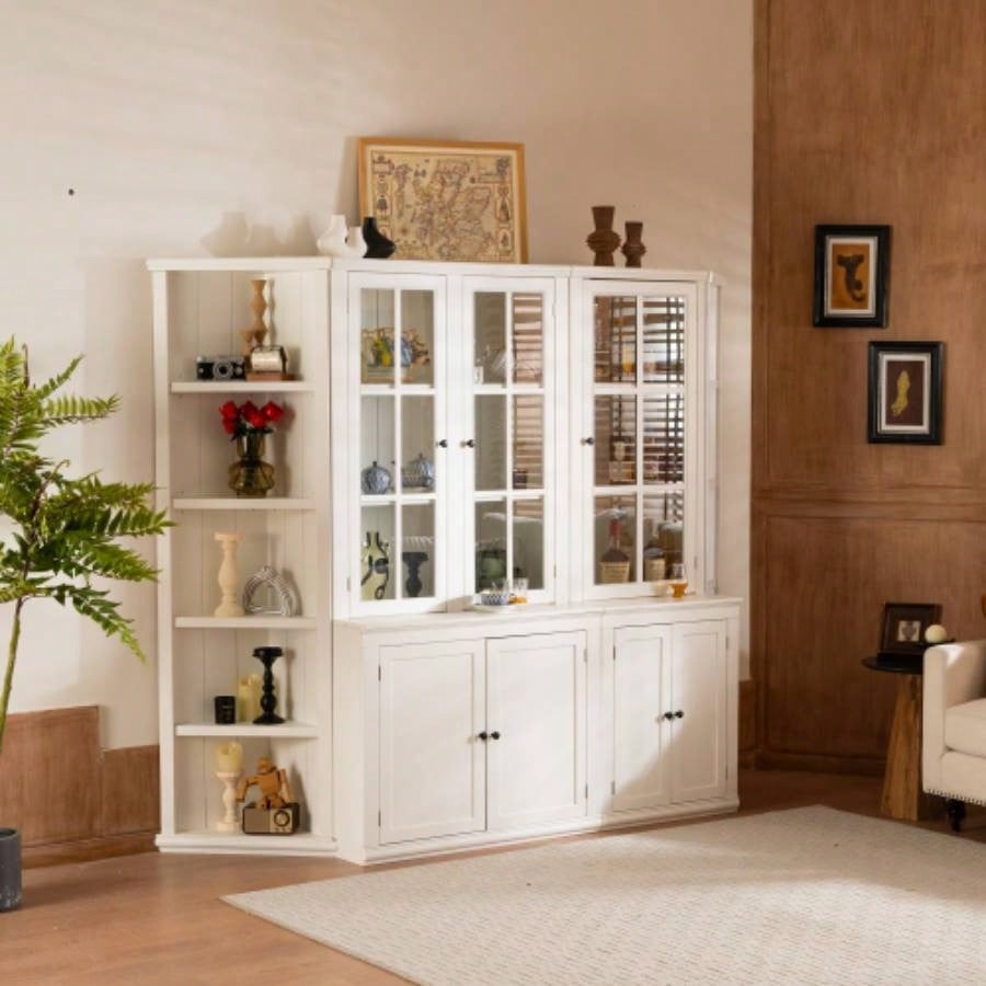 2x 75.25 Tall Sided Bookshelves, Set of Two 5 - Tier Sided Bookcase - White - Olny Sold with Paired Cabinets