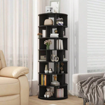 ON - TREND 23.6 Rotating Shoe Rack Tower, - Tier Spinning Shoe Shelf with 5 Grids Per Layer, Display Rack, 360 Revolving Shoe Carousel Closet Organizer Entryway, Living Room, Black