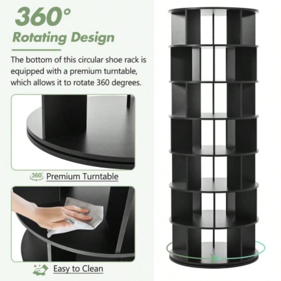 ON - TREND 23.6 Rotating Shoe Rack Tower, - Tier Spinning Shoe Shelf with 5 Grids Per Layer, Display Rack, 360 Revolving Shoe Carousel Closet Organizer Entryway, Living Room, Black
