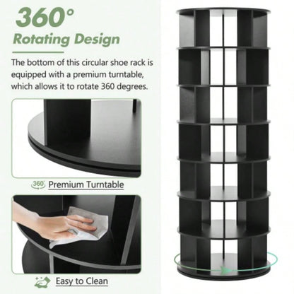 ON - TREND 23.6 Rotating Shoe Rack Tower, - Tier Spinning Shoe Shelf with 5 Grids Per Layer, Display Rack, 360 Revolving Shoe Carousel Closet Organizer Entryway, Living Room, Black