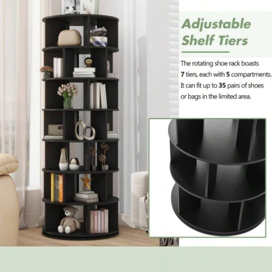 ON - TREND 23.6 Rotating Shoe Rack Tower, - Tier Spinning Shoe Shelf with 5 Grids Per Layer, Display Rack, 360 Revolving Shoe Carousel Closet Organizer Entryway, Living Room, Black