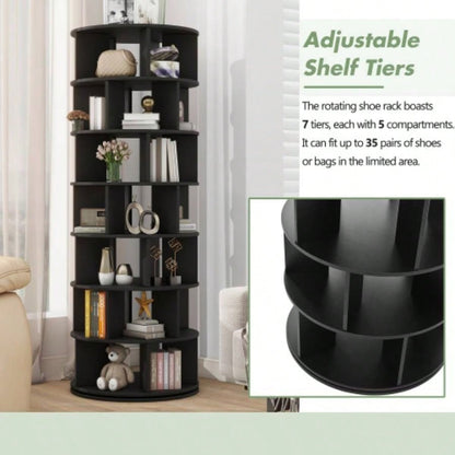 ON - TREND 23.6 Rotating Shoe Rack Tower, - Tier Spinning Shoe Shelf with 5 Grids Per Layer, Display Rack, 360 Revolving Shoe Carousel Closet Organizer Entryway, Living Room, Black