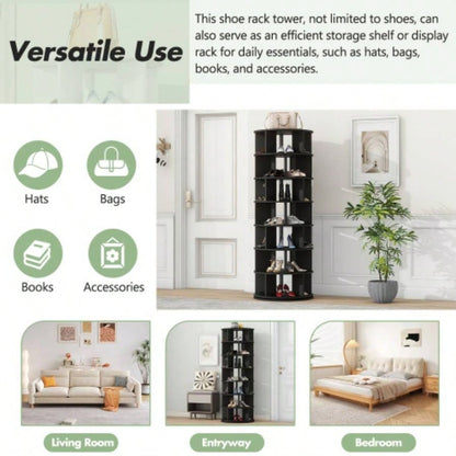 ON - TREND 23.6 Rotating Shoe Rack Tower, - Tier Spinning Shoe Shelf with 5 Grids Per Layer, Display Rack, 360 Revolving Shoe Carousel Closet Organizer Entryway, Living Room, Black