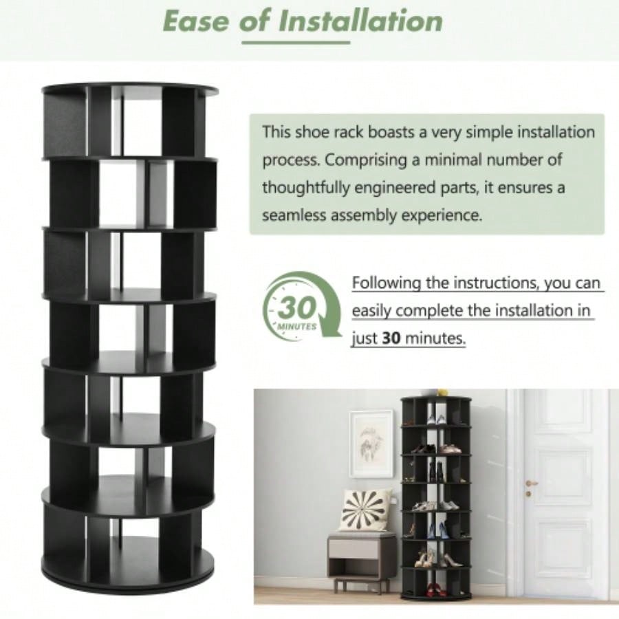 ON - TREND 23.6 Rotating Shoe Rack Tower, - Tier Spinning Shoe Shelf with 5 Grids Per Layer, Display Rack, 360 Revolving Shoe Carousel Closet Organizer Entryway, Living Room, Black
