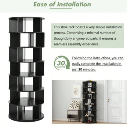 ON - TREND 23.6 Rotating Shoe Rack Tower, - Tier Spinning Shoe Shelf with 5 Grids Per Layer, Display Rack, 360 Revolving Shoe Carousel Closet Organizer Entryway, Living Room, Black