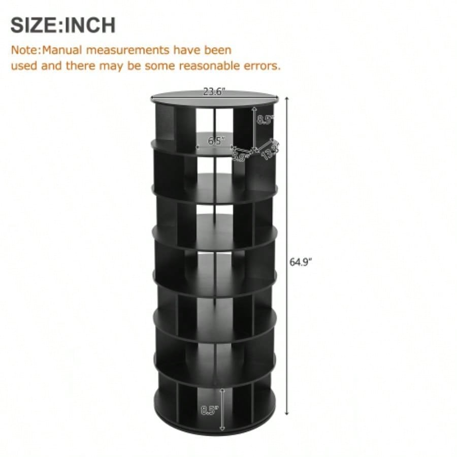 ON - TREND 23.6 Rotating Shoe Rack Tower, - Tier Spinning Shoe Shelf with 5 Grids Per Layer, Display Rack, 360 Revolving Shoe Carousel Closet Organizer Entryway, Living Room, Black