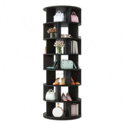 ON - TREND 23.6 Rotating Shoe Rack Tower, - Tier Spinning Shoe Shelf with 5 Grids Per Layer, Display Rack, 360 Revolving Shoe Carousel Closet Organizer Entryway, Living Room, Black