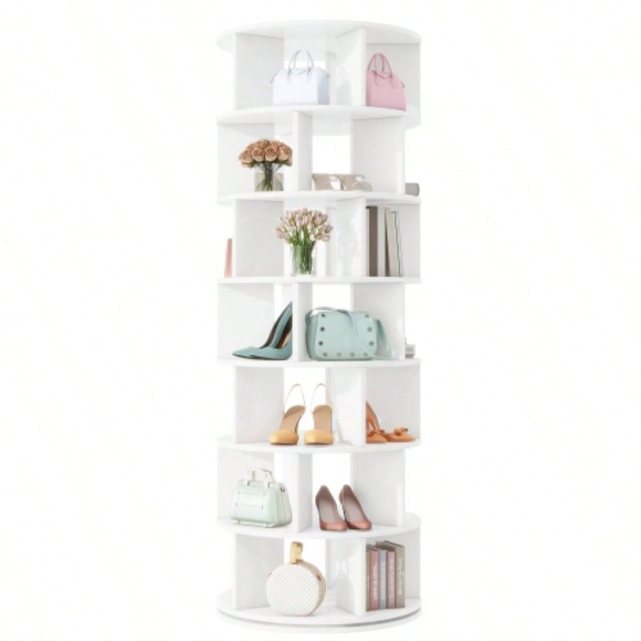 ON - TREND 23.6 Rotating Shoe Rack Tower, - Tier Spinning Shoe Shelf with 5 Grids Per Layer, Display Rack, 360 Revolving Shoe Carousel Closet Organizer Entryway, Living Room, Black