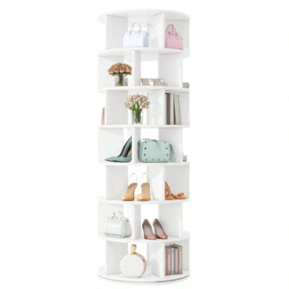 ON - TREND 23.6 Rotating Shoe Rack Tower, - Tier Spinning Shoe Shelf with 5 Grids Per Layer, Display Rack, 360 Revolving Shoe Carousel Closet Organizer Entryway, Living Room, Black