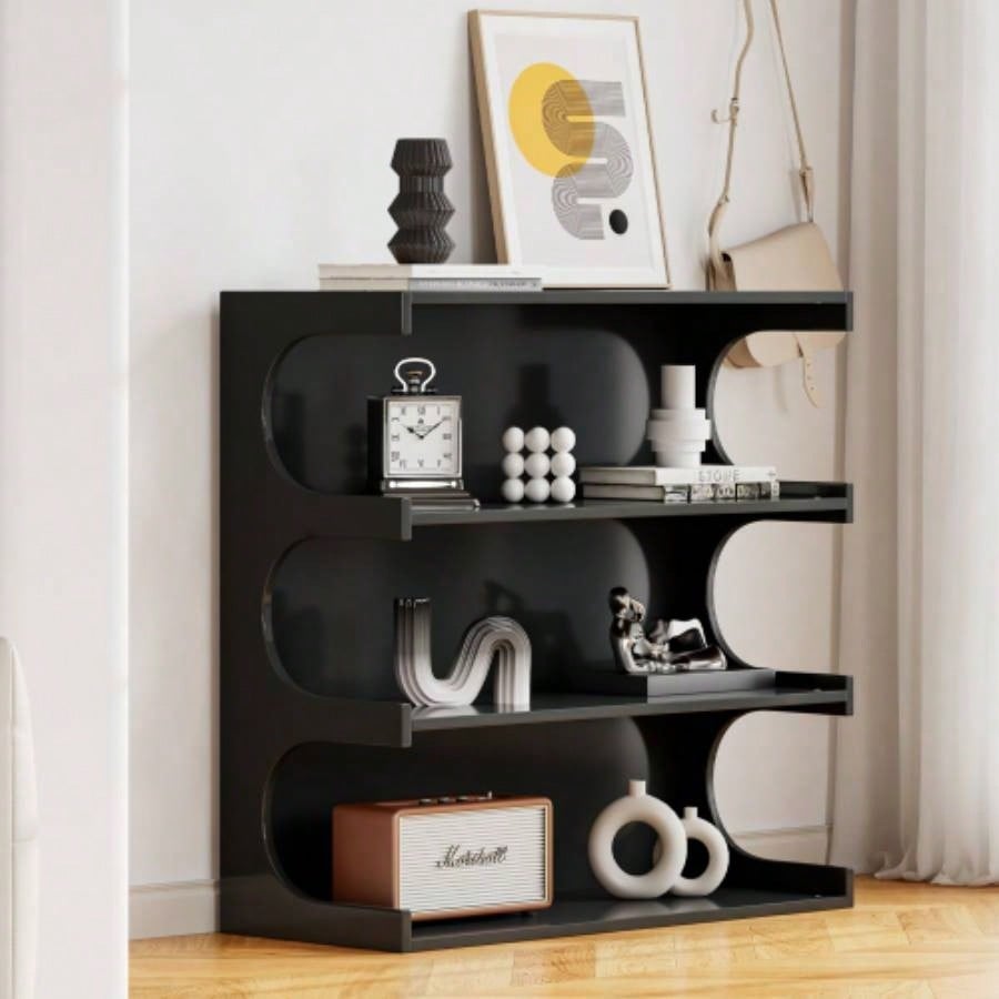 Multifunctional 4 - Tier Black Book Shelf Coffee Table Living Room Dining Room Study Entryway, Furniture Floor Bookshelf, Minimalist Organizer Storage Shelves