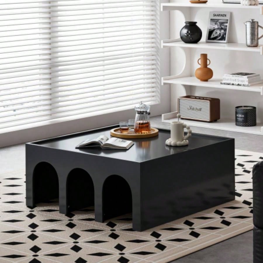 Multifunctional 4 - Tier Black Book Shelf Coffee Table Living Room Dining Room Study Entryway, Furniture Floor Bookshelf, Minimalist Organizer Storage Shelves
