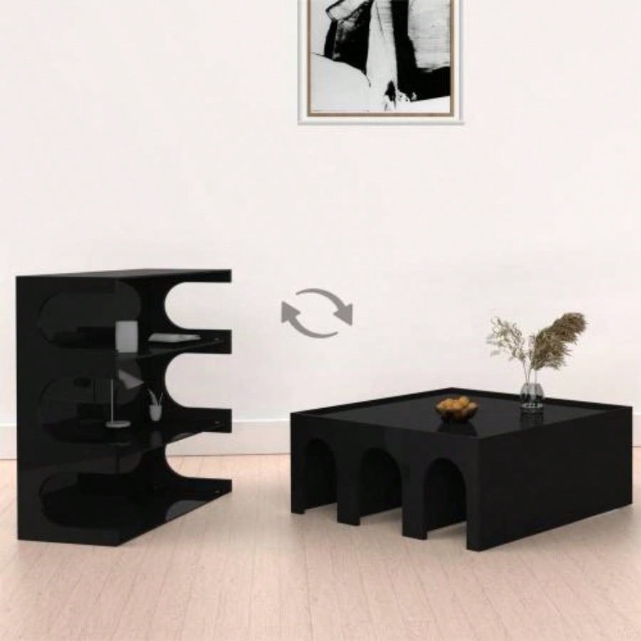 Multifunctional 4 - Tier Black Book Shelf Coffee Table Living Room Dining Room Study Entryway, Furniture Floor Bookshelf, Minimalist Organizer Storage Shelves