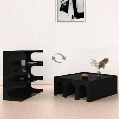 Multifunctional 4 - Tier Black Book Shelf Coffee Table Living Room Dining Room Study Entryway, Furniture Floor Bookshelf, Minimalist Organizer Storage Shelves
