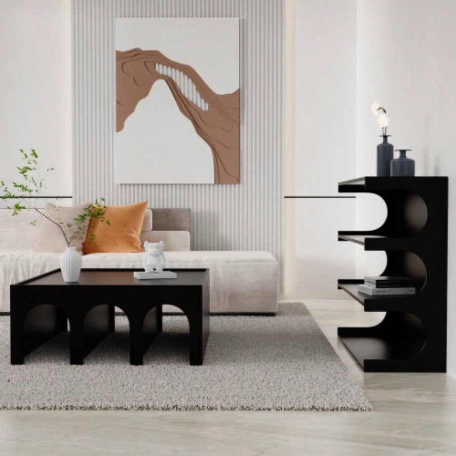 Multifunctional 4 - Tier Black Book Shelf Coffee Table Living Room Dining Room Study Entryway, Furniture Floor Bookshelf, Minimalist Organizer Storage Shelves
