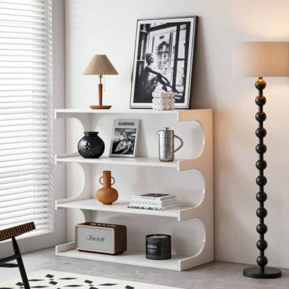 Multifunctional 4 - Tier Black Book Shelf Coffee Table Living Room Dining Room Study Entryway, Furniture Floor Bookshelf, Minimalist Organizer Storage Shelves