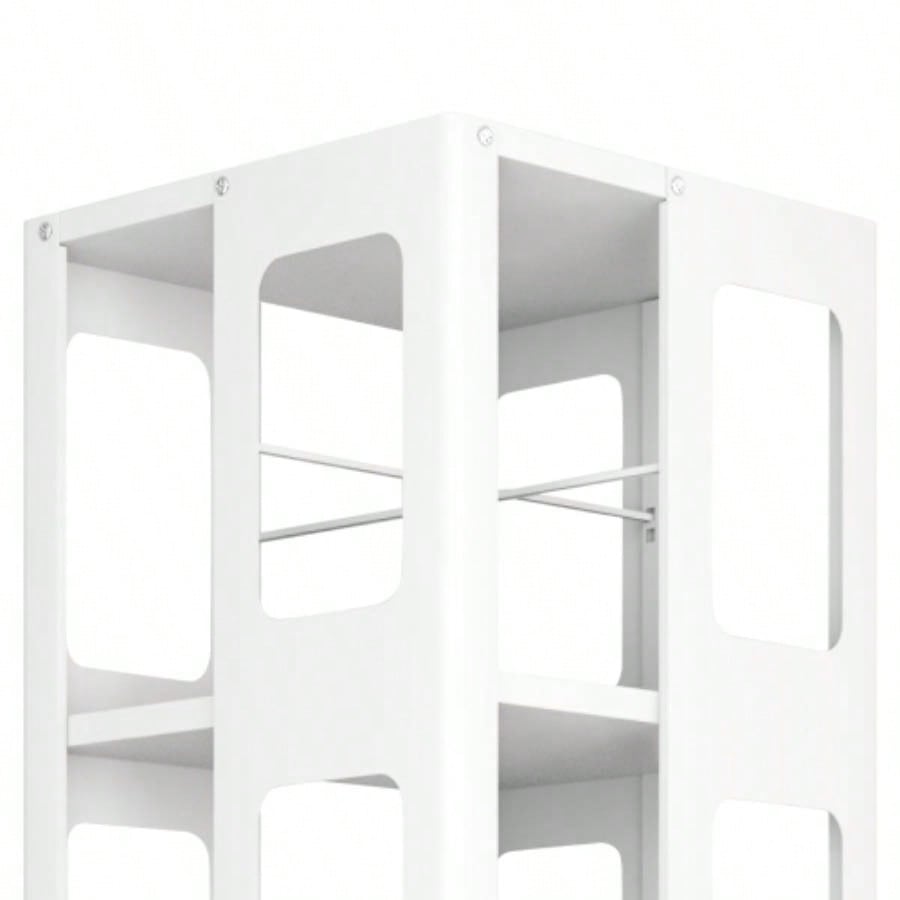 4 - Tier All - Steel Rotating Bookshelf with 360 Wheels, Large Size Sturdy Spacious Book Rack, New Style White Bookshelf, Easy Assembly