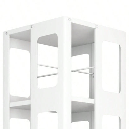 4 - Tier All - Steel Rotating Bookshelf with 360 Wheels, Large Size Sturdy Spacious Book Rack, New Style White Bookshelf, Easy Assembly