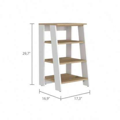 Cabinet 29.7H, Four Shelves, Vertical, Light Oak/ White