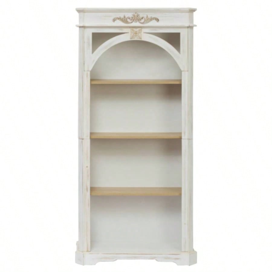 Antique 4 Tiers bookshelf, 65 inch tall bookcase, tall floor standing bookcase Home Office, Living Room, antique white