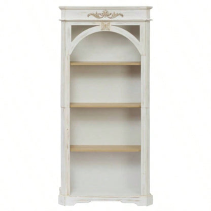 Antique 4 Tiers bookshelf, 65 inch tall bookcase, tall floor standing bookcase Home Office, Living Room, antique white