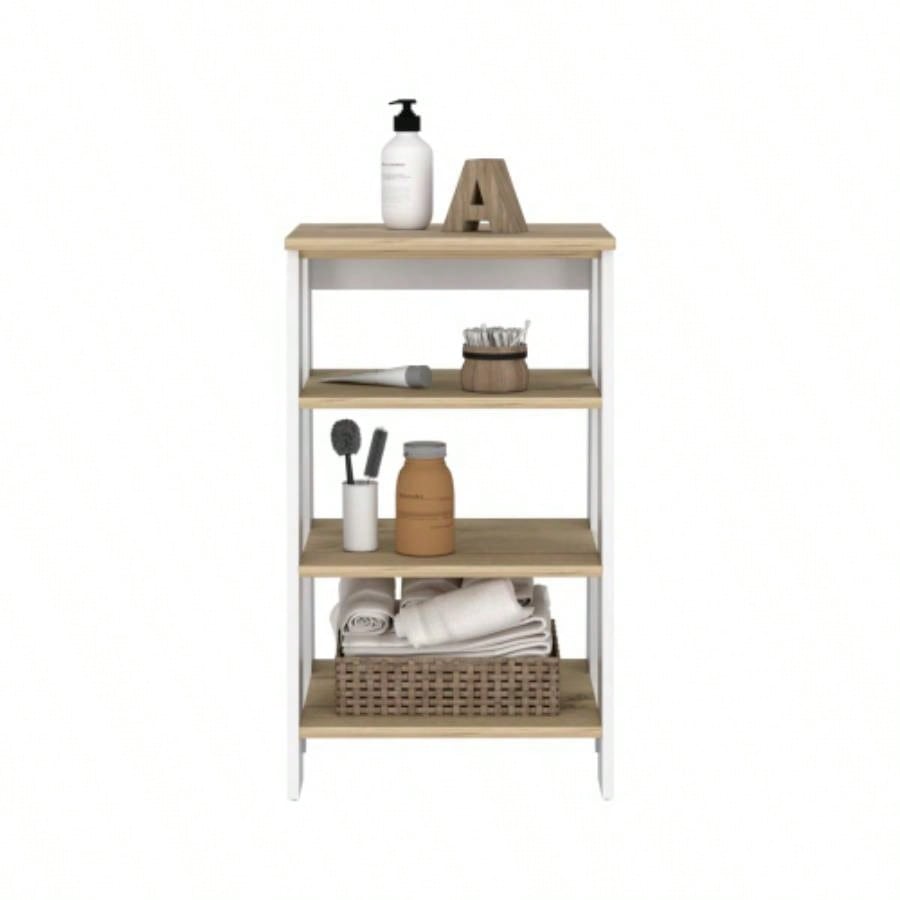 Cabinet 29.7H, Four Shelves, Vertical, Light Oak/ White