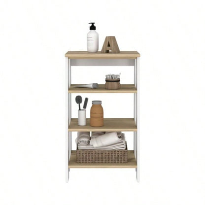 Cabinet 29.7H, Four Shelves, Vertical, Light Oak/ White