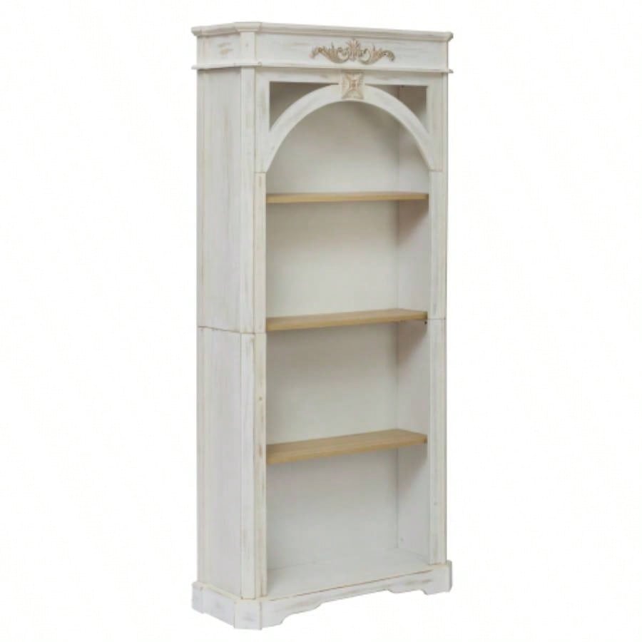 Antique 4 Tiers bookshelf, 65 inch tall bookcase, tall floor standing bookcase Home Office, Living Room, antique white