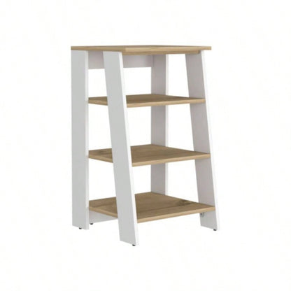 Cabinet 29.7H, Four Shelves, Vertical, Light Oak/ White