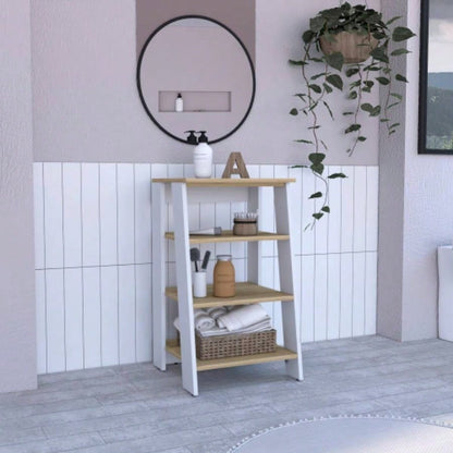 Cabinet 29.7H, Four Shelves, Vertical, Light Oak/ White