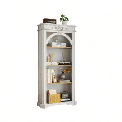 Antique 4 Tiers bookshelf, 65 inch tall bookcase, tall floor standing bookcase Home Office, Living Room, antique white