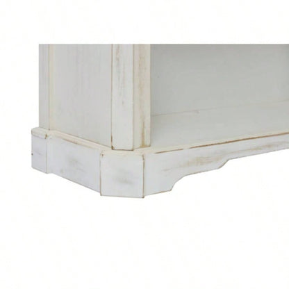 Antique 4 Tiers bookshelf, 65 inch tall bookcase, tall floor standing bookcase Home Office, Living Room, antique white