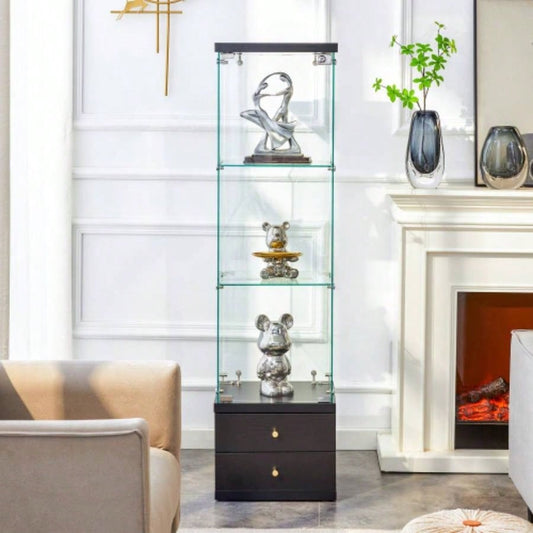 American - Style Non - Lit Glass Display Cabinet 0.2 Tempered Glass - Soft - Close Drawer Slides 3 Adjustable Shelves, Display Storage