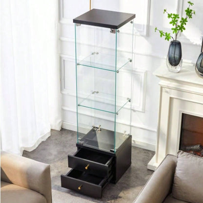 American - Style Non - Lit Glass Display Cabinet 0.2 Tempered Glass - Soft - Close Drawer Slides 3 Adjustable Shelves, Display Storage