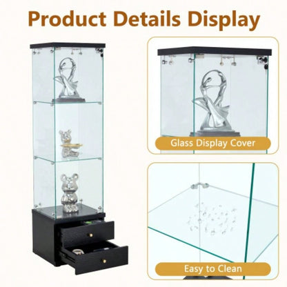 American - Style Non - Lit Glass Display Cabinet 0.2 Tempered Glass - Soft - Close Drawer Slides 3 Adjustable Shelves, Display Storage