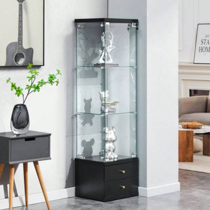 American - Style Non - Lit Glass Display Cabinet 0.2 Tempered Glass - Soft - Close Drawer Slides 3 Adjustable Shelves, Display Storage