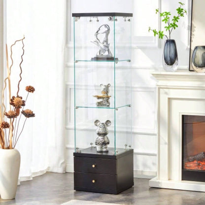 American - Style Non - Lit Glass Display Cabinet 0.2 Tempered Glass - Soft - Close Drawer Slides 3 Adjustable Shelves, Display Storage