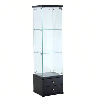 American - Style Non - Lit Glass Display Cabinet 0.2 Tempered Glass - Soft - Close Drawer Slides 3 Adjustable Shelves, Display Storage