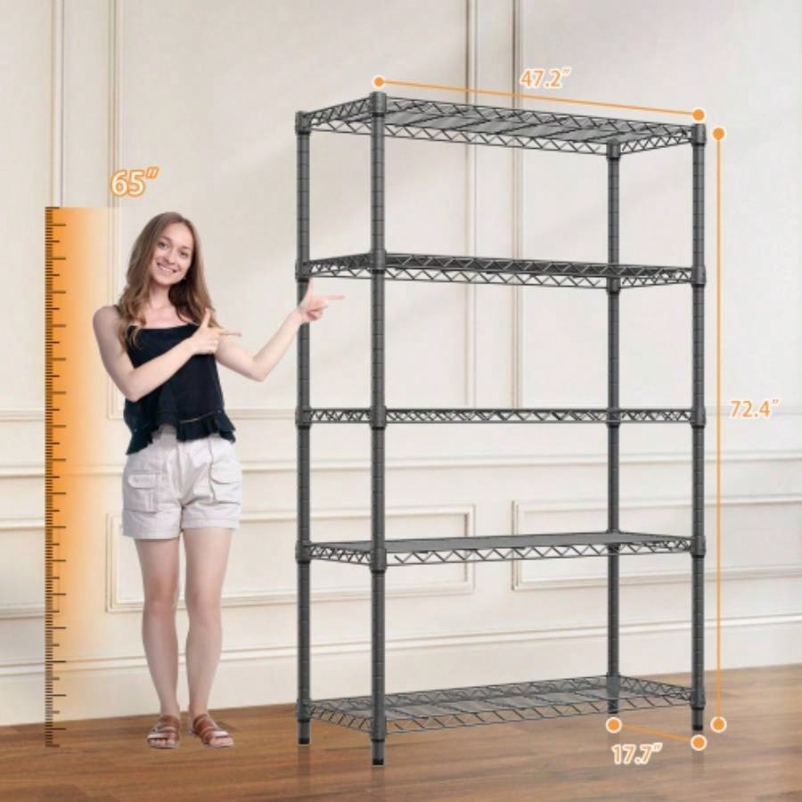 1750 lbs Steel Storage Shelving 5 - Tier Utility Shelving Unit Steel Organizer Wire Rack Home, Kitchen, Office, Garage, 1750 LBS Capacity 17. Dx 47.2x 72.3 H