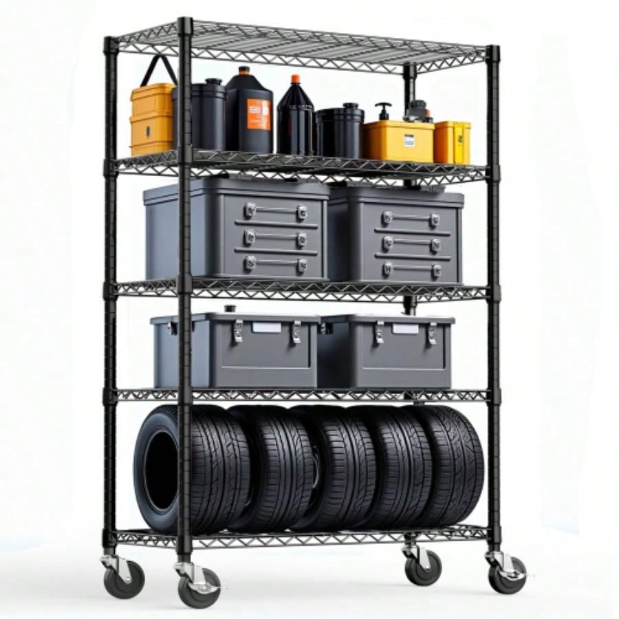1750 lbs Steel Storage Shelving 5 - Tier Utility Shelving Unit Steel Organizer Wire Rack Home, Kitchen, Office, Garage, 1750 LBS Capacity 17. Dx 47.2x 72.3 H