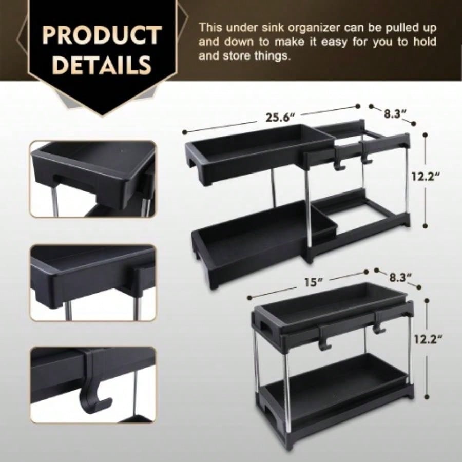 Organizers and Storage cabinet organizers and storage pull out drawers 2 hooks Black